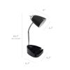 Gooseneck Organizer Desk Lamp with Holder and Charging Outlet, Black