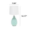 Essentix 14.17" Traditional  Ceramic Textured Thumbprint Tear Drop Shaped Table Desk Lamp with Tapered White Fabric Shade for Home Décor, Bedroom, Liv