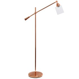 Swing Arm Floor Lamp with Clear Glass Cylindrical Shade, Rose Gold