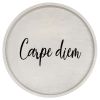 Decorative 13.75" Round Wood Serving Tray w/ Handles, "Carpe Diem"