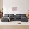 Modern U-shaped Sofa with Console, Cupholders and USB Ports, Charcoal Gray