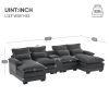 Modern U-shaped Sofa with Console, Cupholders and USB Ports, Charcoal Gray