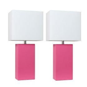 2 Pack Modern Leather Table Lamps with White Fabric Shades, Hot Pink