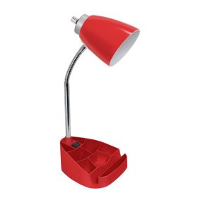 Gooseneck Organizer Desk Lamp with Holder and Charging Outlet, Red