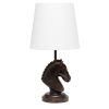 Polyresin Decorative Chess Horse Shaped Desk Lamp with White Tapered Fabric Shade, Dark Bronze