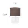 Glass Tabletop Lamp with Fabric Shade, Clear with Gray Shade