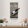 Lucca Wall Mounted Wooden “Life Happens Wine Helps” Wine Bottle Shelf with Glass Holder, Rustic Gray