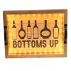 Salento Farmhouse Rectangular Decorative LED Light Up Wooden Serving Tray with Black Metal Handles and "Bottoms Up" in Black Script for Home Décor, Ot