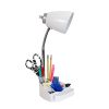 Gooseneck Organizer Desk Lamp with Holder and USB Port, White