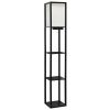 Floor Lamp Etagere Organizer, 2 USB and Linen Shade, Black