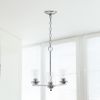 3-Light 15" Contemporary Clear Glass and Metal Hanging Ceiling Pendant Chandelier for Kitchen Island Foyer Hallway Living Room Den Dining Room, Chrome