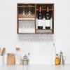 Bartow Wall Mounted Wood Wine Rack Shelf with Glass Holder, Restored Wood