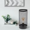 Black Mesh Cylindrical Steel Table Lamp