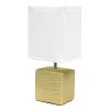 Petite Faux Stone Tabletop Lamp with Fabric Shade, Beige with White Shade