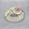 Decorative 13.75" Round Wood Serving Tray w/ Handles, "Relax"