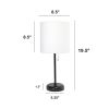 Oslo 19.5" Contemporary Bedside Power Outlet Base Standard Metal Table Desk Lamp in Black with White Drum Fabric Shade for Home Décor, Bedroom, End Ta