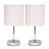 Chrome Mini Basic Tabletop Lamp with Fabric Shade 2 Pack Set, Blush Pink