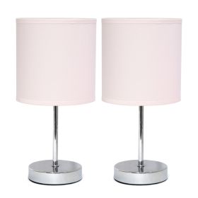 Chrome Mini Basic Tabletop Lamp with Fabric Shade 2 Pack Set, Blush Pink