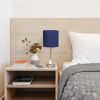 Oslo 19.5" Contemporary Bedside Power Outlet Base Standard Metal Table Desk Lamp in Brushed Steel with Navy Blue Drum Fabric Shade for Home Décor, Bed