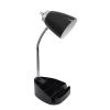 Gooseneck Organizer Desk Lamp with Holder and USB Port, Black