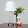 Encased Metal and Clear Glass Tabletop Lamp, Brushed Nickel and White