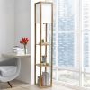 62.5"Floor Lamp Etagere Organizer, 2 USB and Linen Shade , Wood