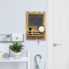 Chalkboard Sign with Key Holder Hooks and Mail Storage, Natural Wood