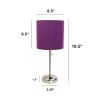 Oslo 19.5" Contemporary Bedside Power Outlet Base Standard Metal Table Desk Lamp in Brushed Steel with Purple Drum Fabric Shade for Home Décor, Bedroo