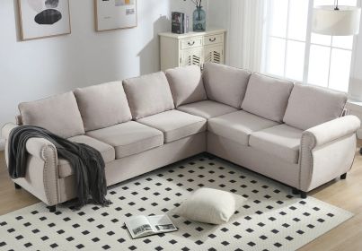 Sleeper Sofa 2 in 1 Pull Out Couch/Bed,6 seater, Gray or Beige (Color: Beige)