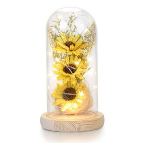 Artificial Sunflower in Glass Dome with Lights ;  Eternal Sunflower Gifts for Women (Color: yellow)