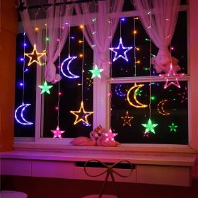 1pc LED Star Curtain Light; Festival Linghts; Christmas Decoration; For Window Bedroom Decorative Atmosphere String Lights 11.5ft (Color: Multicolor, size: Star & Moon Style)