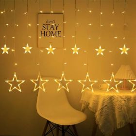 1pc LED Star Curtain Light; Festival Linghts; Christmas Decoration; For Window Bedroom Decorative Atmosphere String Lights 11.5ft (Color: warm white, size: Star Model)