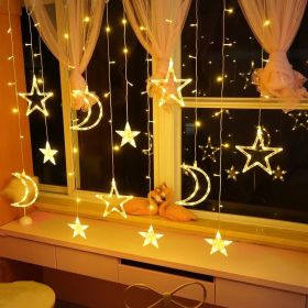 1pc LED Star Curtain Light; Festival Linghts; Christmas Decoration; For Window Bedroom Decorative Atmosphere String Lights 11.5ft (Color: warm white, size: Star & Moon Style)