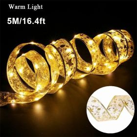 1pc New Years Christmas Lights; New Years Christmas Decoration Golden Christmas Ribbon Fairy Lights (Color: Golden)