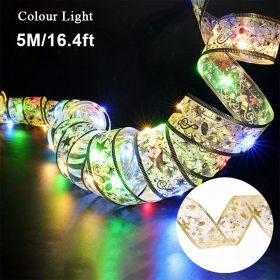 1pc New Years Christmas Lights; New Years Christmas Decoration Golden Christmas Ribbon Fairy Lights (Color: Colorful)