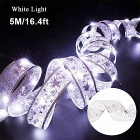 1pc New Years Christmas Lights; New Years Christmas Decoration Golden Christmas Ribbon Fairy Lights (Color: Silvery)