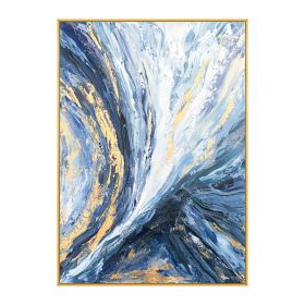 Modern Wall Art Pictures 100% hand painted Gold Foil Blue Canvas Oil Painting Wall Pictures For Living Room Decor Abstract Art No Frame (size: 60x90cm)