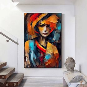 Handmade Oil Painting Colorful Woman Abstract Painting Yellow And Blue Acrylic Painting On Canvas Figure Painting Modern Art Wall Art For Home Decor (Style: 1, size: 80x120cm)