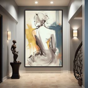 Handmade Oil Painting Beautiful Woman Line Art On Canvas Wall Art Figure Painting Colorful Acrylic Abstract Painting Modern Art Grey And Yellow Wall A (Style: 1, size: 100x150cm)