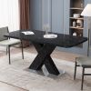 Modern Square Dining Table;  Stretchable;  Printed Black/white Marble +MDF X-Shape Table Leg with Metal Base