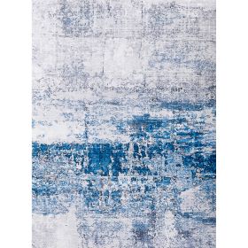 ZARA Collection Abstract Design Gray Turquoise Machine Washable Super Soft Area Rug (Color: as Pic)