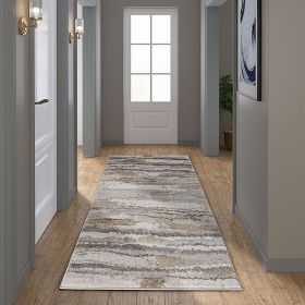 Watercolor Abstract Stripe Woven Area Rug (Color: as Pic)