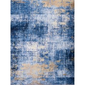 ZARA Collection Abstract Design Blue Gold Machine Washable Super Soft Area Rug (Color: as Pic)