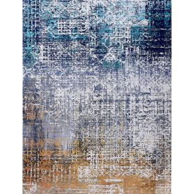 ZARA Collection Abstract Design Turquoise Gray Rust Machine Washable Super Soft Area Rug (Color: as Pic)