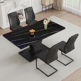 Table and chair set, modern dining table, black tabletop and black MDF leg table, soft and comfortable dining chair, perfect for dinner, meetings (Color: as Pic)