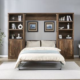 Full Size Murphy Wall Bed With 2 Storage Cabinets, White or Brown (Color: Brown, size: Full)