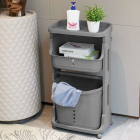 Laundry Basket Plastic Hamper 2-Tier Storage Sorter Hampers with Wheels for Kitchen Bedroom Bathroom Free Standing Storage Baskets Gray (Color: Gray)