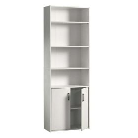 Traditional 5 Shelf Bookcase with Doors in White or Black (Color: White)