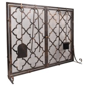 39 x 31 Inch Fireplace Screen, Metal Fireplace Screen Scrollwork Copper Color, Two-Doors Large Flat Guard Screens (size: 39"L x 31"W)