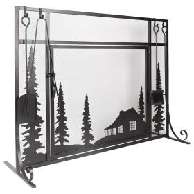 44 x 33 Inch Fireplace Screen, Metal Fireplace Screen with Single Door, Baby Safe Spark Guard Protector Wood Burning Stove Decorative Accessories (size: 44"L x 33"W)